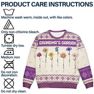 Gift For Grandma,Gift For Aunt,Gift For Mother,Happy,Gift For Wife,Gift For Yourself,Gift For Women - Knitted Effect Birth Flower Grandma's Garden - Personalized Unisex Ugly Sweater