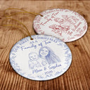 Parents,New Baby,Art Design,Christmas,Photo - Pencil Sketch - Remove BG,Happy - Custom Photo Pencil Sketch First Christmas As A Family Of Four Toile - Personalized Circle Ceramic Ornament