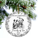 Art Design,Christmas,Family,Photo - Porcelain Art Style,Happy - Custom Photo Single-Color Watercolor First Christmas As A Family Of Four - Personalized Circle Ceramic Ornament