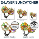 Gift For Grandma,Grandma - Grandkids,Grandma's Hobby,Gardening,Happy - First Mom Now Grandma Sunflower Stained Glass Effect - Personalized Window Hanging Suncatcher Ornament