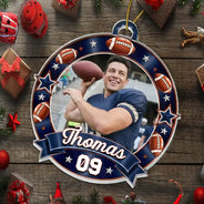 Christmas,Custom Photo,Gift For Mother,Gifts For Her,Happy,Mom - Children,Softball,Upload Full Photo - Christmas Gift For Sports Lovers - Personalized Custom Photo Coquette Bow And Star Acrylic Ornament