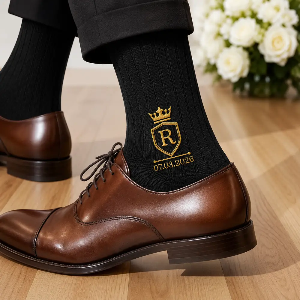 Top Market, Gift For Men, Gift For Yourself, Confident, Monogram - Monogram Vintage Monogram Initial Name - Personalized Embroidered Socks
