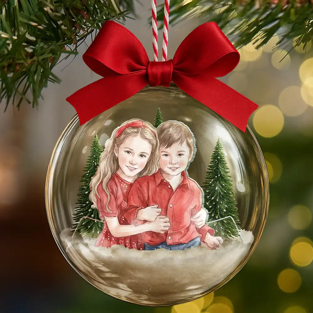 Art Design,Christmas,Family,Photo - Watercolor - Remove BG,Happy - Custom Photo Realistic Watercolor Art Family Is The Greatest Gift - Personalized 3D Acrylic Ball Ornament