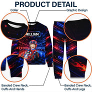 Car,Christmas,Custom Photo,Cut-Face Photo,Gift For Kids,Playful,Top Market,Truck - Gift For Kids Boys - Personalized Custom Photo Photo & Name Race Car Driver With Lightning Kid Pajamas Set