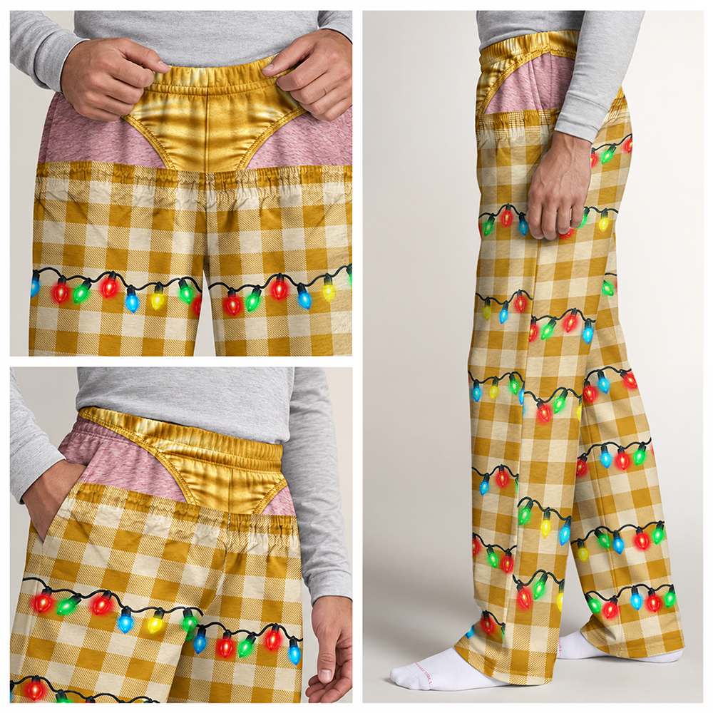 Christmas,Humorous,Gift For Men,Gift For Yourself,Icon - Funny Underwear Print Plaid Pattern Husband Dad Brother - Personalized Pajama Pants
