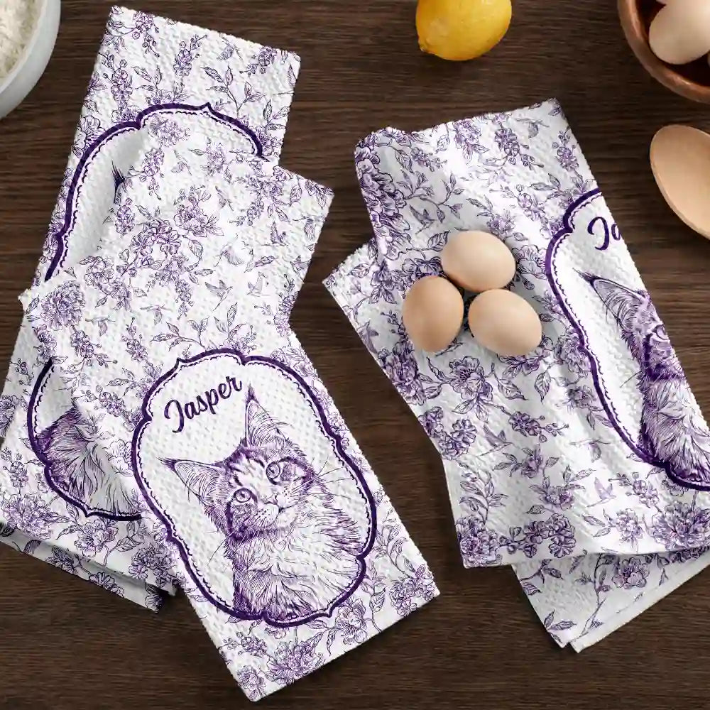 Happy, Dog Lovers, Pet Lovers, Cat Lovers - Custom Photo Pencil Sketch Dog Cat Pet Portrait Toile - Personalized Kitchen Towel