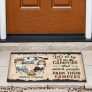 Let's Sit By The Campfire Husband Wife Camping - Couple Gift - Personalized Custom Doormat