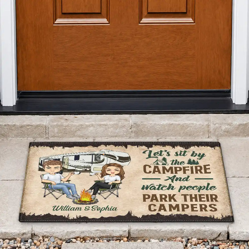 Let's Sit By The Campfire Husband Wife Camping - Couple Gift - Personalized Custom Doormat