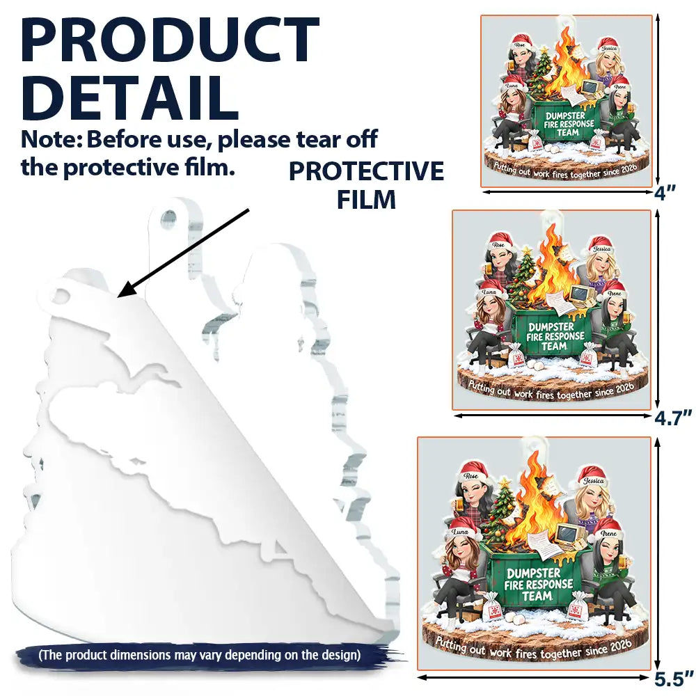 Christmas, Gift For Colleagues, Humorous, Vector - Funny Christmas Gift For Coworkers - Personalized Dumpster Fire Response Team Acrylic Ornament