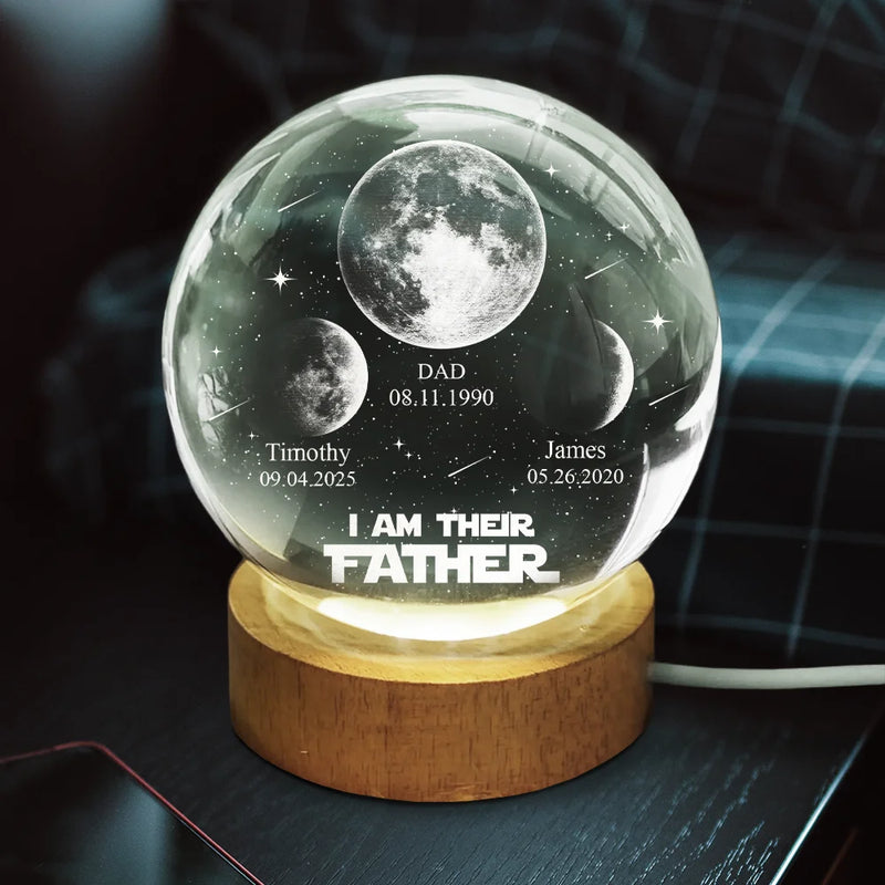 Gift For Father,Dad - Children,Happy,Moon Phase,Humorous - Moon Phase I Am Their Father - Personalized Crystal Globe Lamp