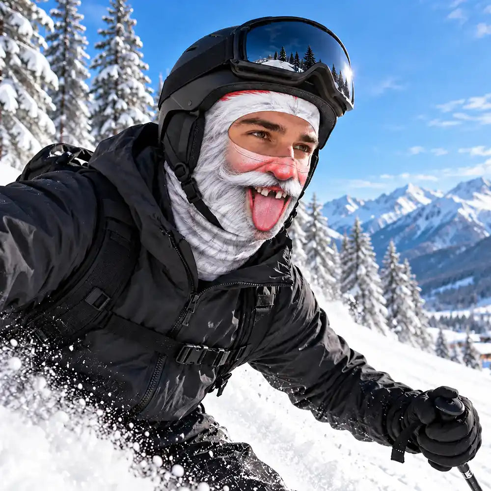 Christmas,Gift For Couples,Humorous,Icon,Old Couples,Skiing - Winter Skiing Gag Gift For Husband, Matching Gear For Couple - Personalized 3D Realistic Funny Santa And Mrs. Clause Balaclava Face Mask