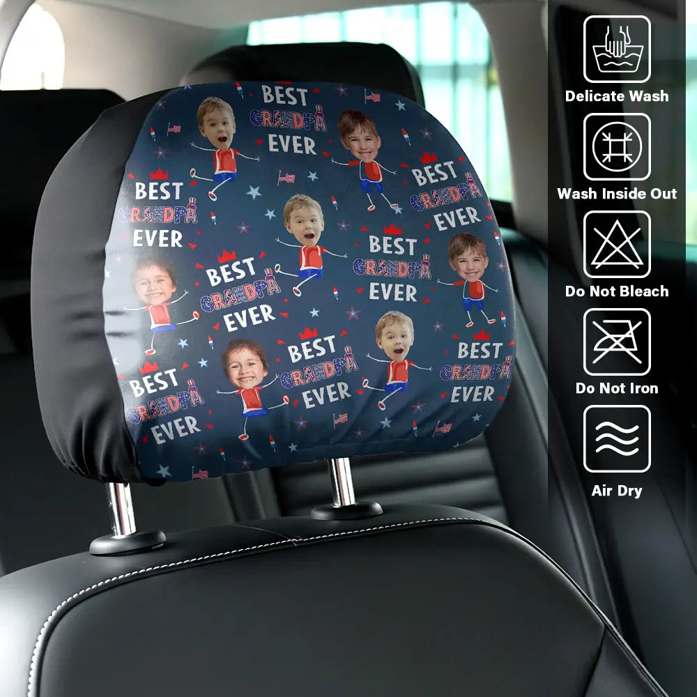 Gift For Father,Gift For Grandpa,Independence Day,Gift For Mother,Gift For Grandma,Photo,Icon,Humorous - Custom Photo Stars & Stripes Best Mom Dad Grandma Grandpa Ever - Personalized Car Headrest Covers