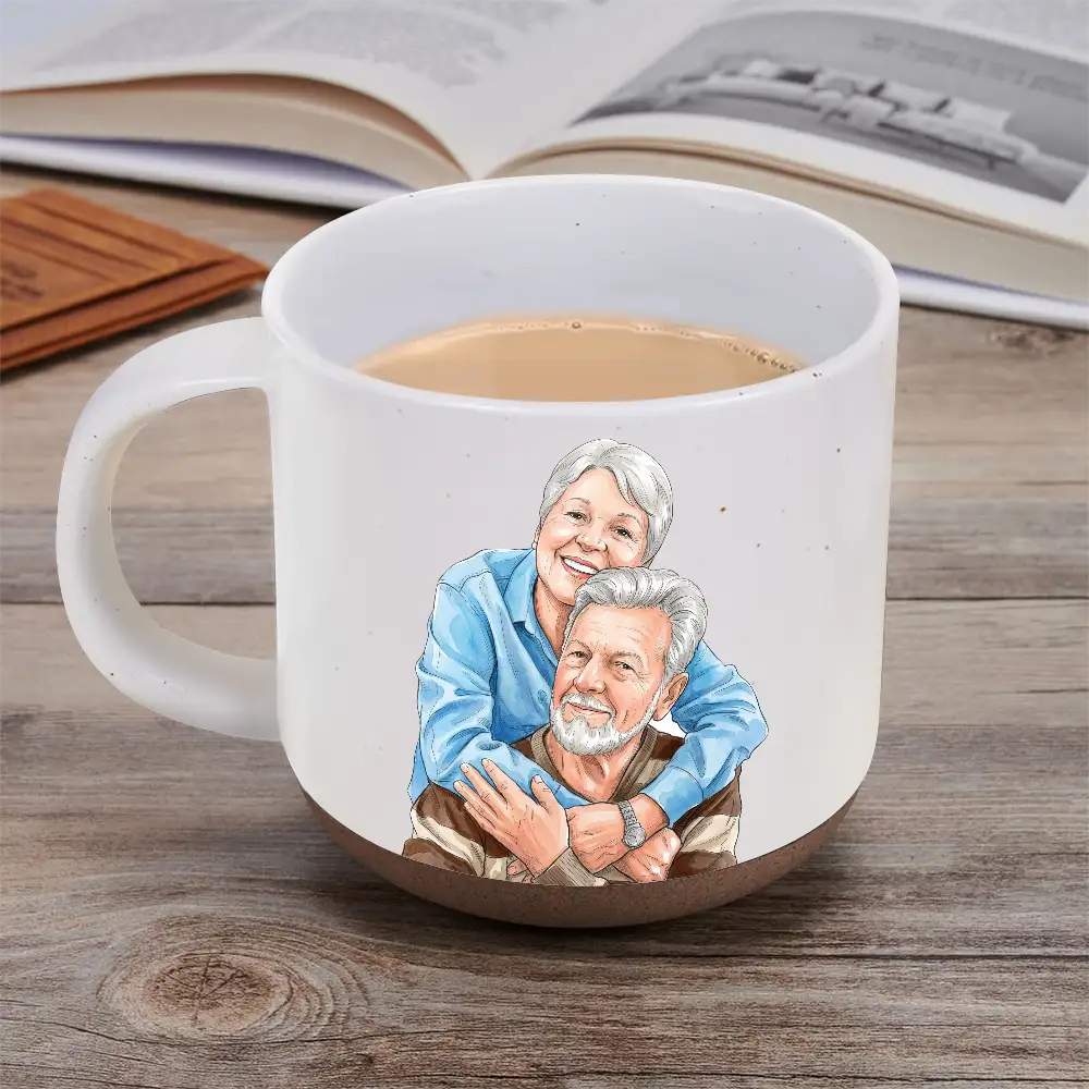 Anniversary,Art Design,Custom Photo,Gift For Couples,Old Couples,Photo - Vivid Watercolor Art,Romantic - Anniversary Gift For Couples - Personalized Custom Photo Watercolor Names Year Counting Time Together Pottery Mug