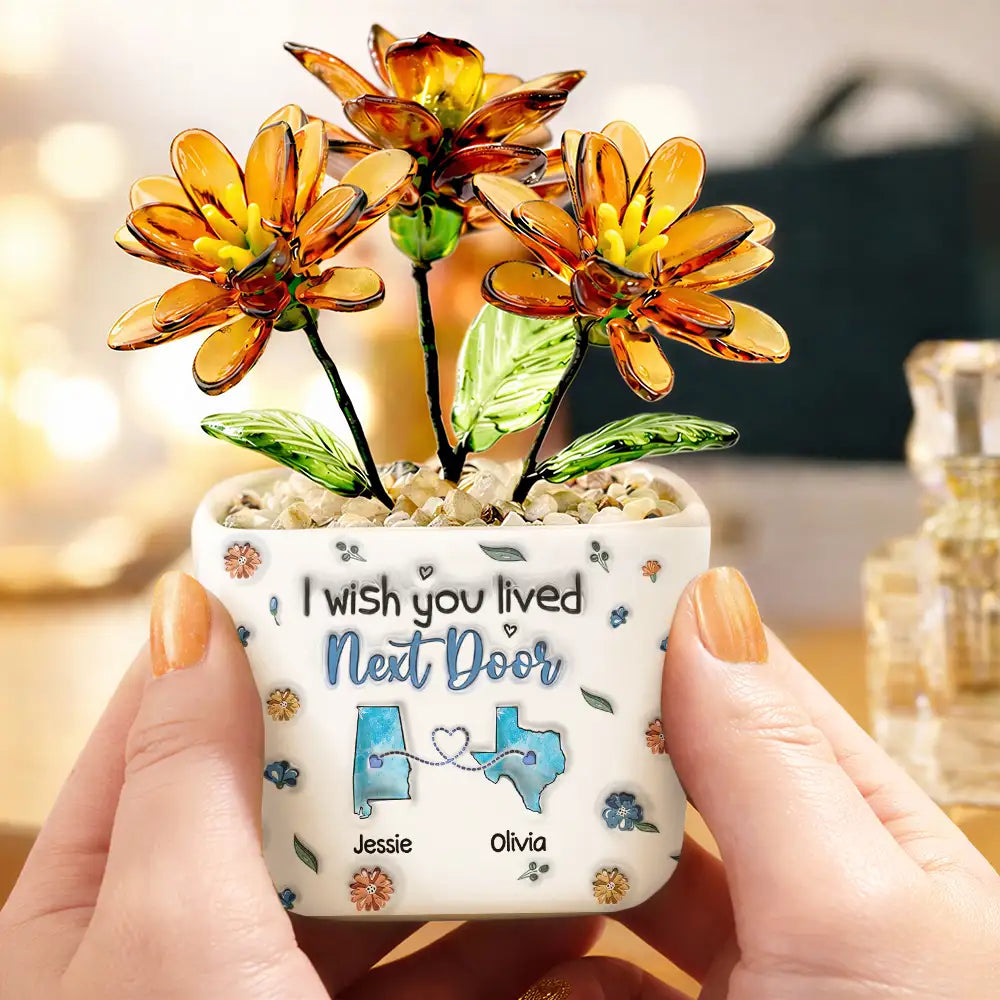 Top Market,Sentimental,Gift For Bestie,Long Distance,Icon - I Wish We Lived Closer Long Distance - Personalized Glass Flower Plant Pot