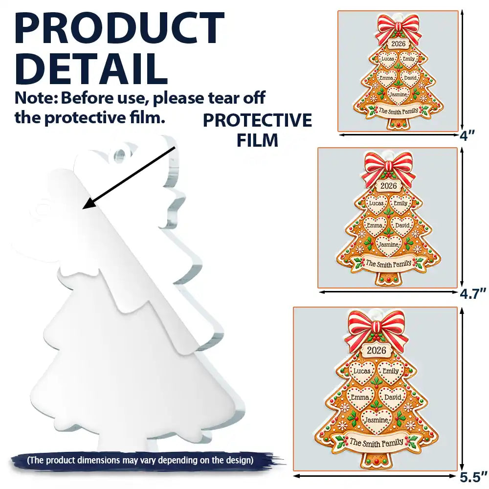 Christmas,Family,Happy,Icon - Christmas Gift For Family - Personalized Gingerbread Tree Names Acrylic Ornament