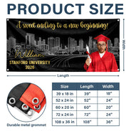 Graduation,Gift For Yourself,Gift For Daughter,Gift For Son,Gift For Bestie,Non-Eng,Photo,Proud - Custom Photo Congrats Grad A Sweet Ending To The New Beginning - Personalized Horizontal Banner
