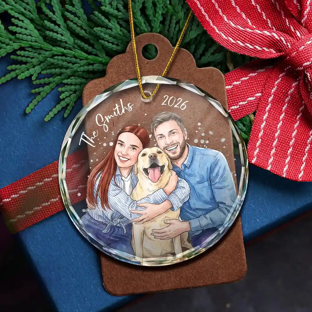 Art Design,Christmas,Romantic,Gift For Couples,Photo - Vivid Watercolor Art - Custom Photo Vivid Watercolor Art Anniversary Loving Couple - Personalized Circle Glass Ornament