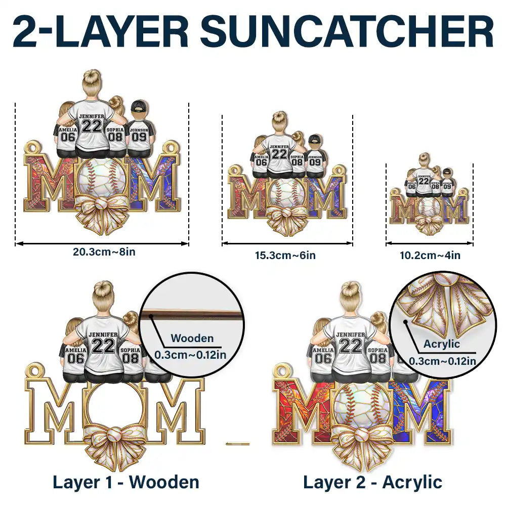 Baseball,Sport Mom,Gift For Mother,Mom - Children,Happy - Baseball Mom Behind A Baseball Player - Personalized Window Hanging Suncatcher Ornament