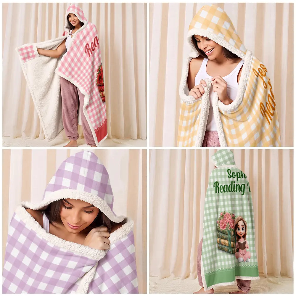 Confident,Gift For Women,Gift For Yourself,Gifts For Her,Reading,Vector - Gift For Book Lovers - Personalized Reading Is My Therapy Wearable Hooded Blanket