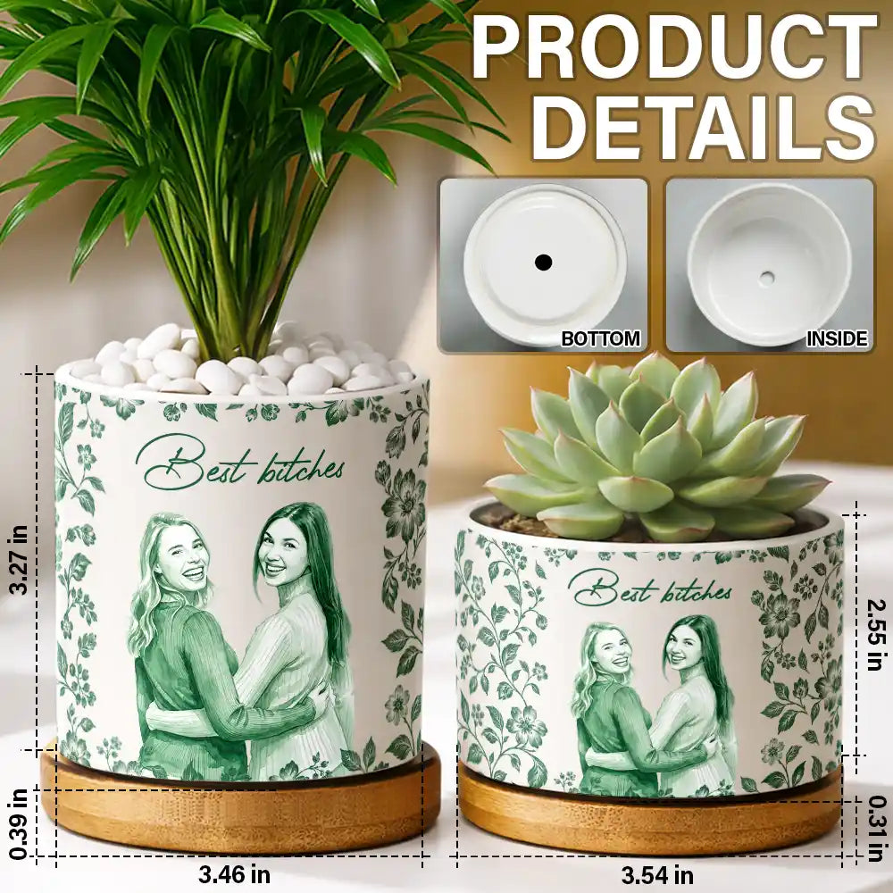 Art Design,Gift For Bestie,Photo - Porcelain Art Style,Happy - Custom Photo Single-Color Watercolor A True Friendship Is A Journey Without An End - Personalized Plant Pot