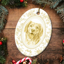 Art Design,Christmas,Cozy,Pet Lovers,Photo - Porcelain Art Style- Custom Photo Single-Color Watercolor Loving Dog Cat Pet Family Portrait - Personalized Oval Ceramic Ornament
