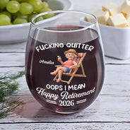Custom Photo, Art Design, Retirement, Gift For Yourself, Humorous, Photo - Beach Chair 3D Effect - Custom Photo 3D Summer Concept Every Sip Tastes Like It's Not My Problem Anymore Retirement - Personalized Stemless Wine Glass