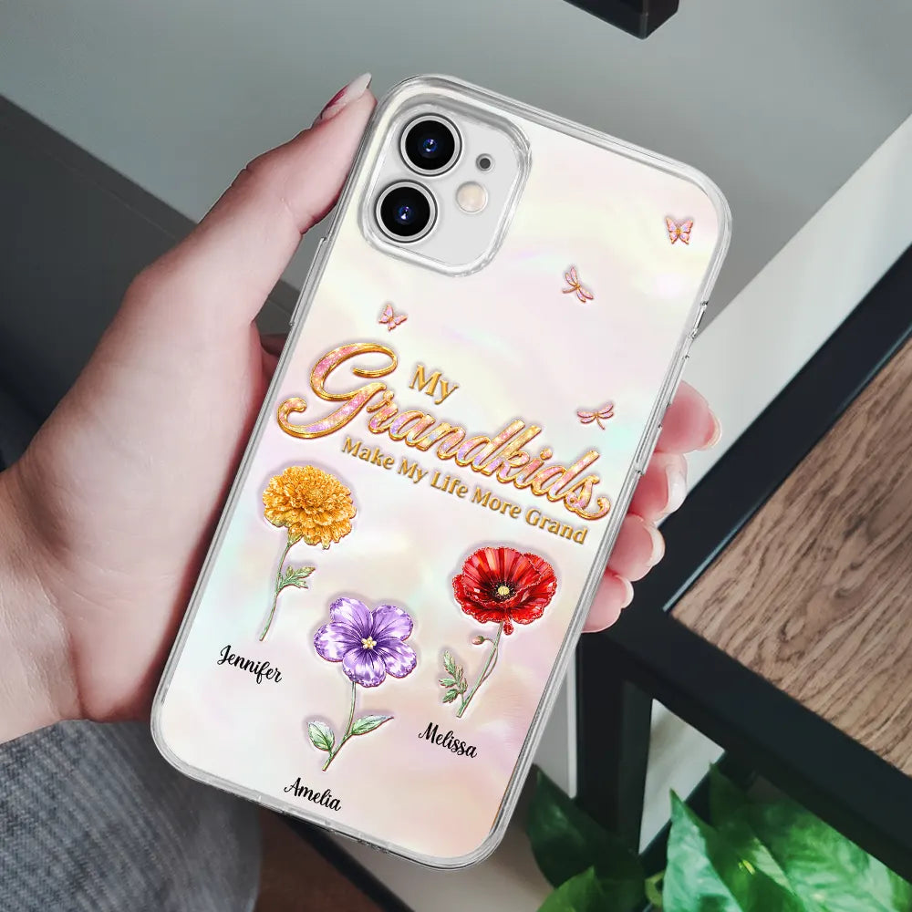 Gift For Grandma,Gift For Women,Happy - Crystal Birth Month Flower My Grandkids Make My Life More Grand - Personalized Clear Phone Case