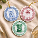 Art Design,Christmas,Cozy,Pet Lovers,Photo - Porcelain Art Style - Custom Photo Single-Color Watercolor Loving Dog Cat Pet Portrait - Personalized Circle Ceramic Ornament