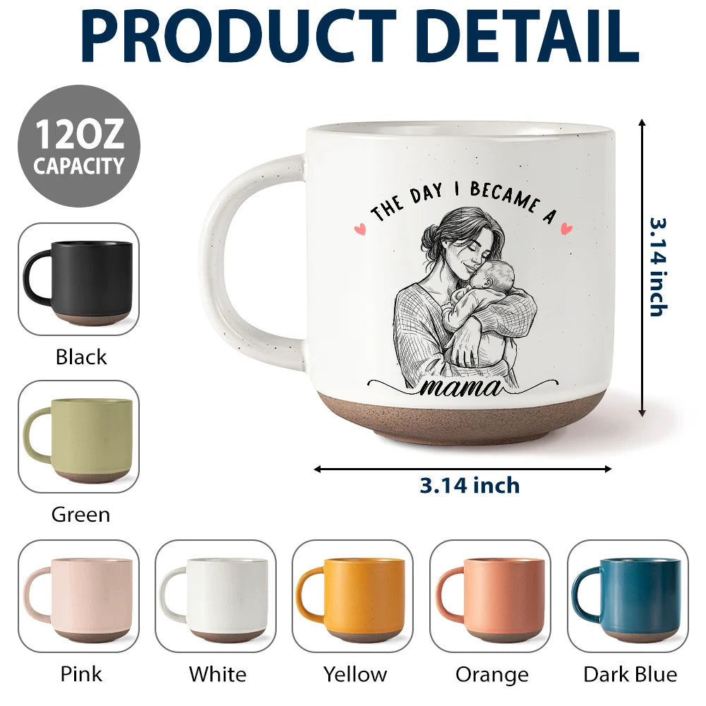 Art Design,Christmas,Custom Photo,First Christmas,Gift For Mother,Gifts For Her,Happy,New Baby,New Mom,Photo - Pencil Sketch - Bold - Gift For New Mom - Personalized Custom Photo Pencil Sketch Calendar The Day I Became A Mama Pottery Mug