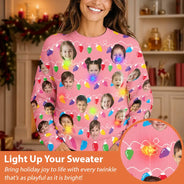 Family - Custom Photo Funny Kid Face Christmas Light - Personalized Unisex Ugly Sweater