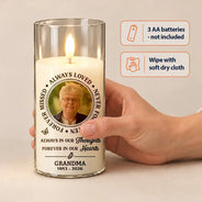 Christmas,Custom Photo,Family,Memorial,Memorial Loved One,Sympathetic,Upload Full Photo - Memorial Sympathy Gift For Loss Of Parent - Personalized Custom Photo Always Loved Never Forgotten LED Candle