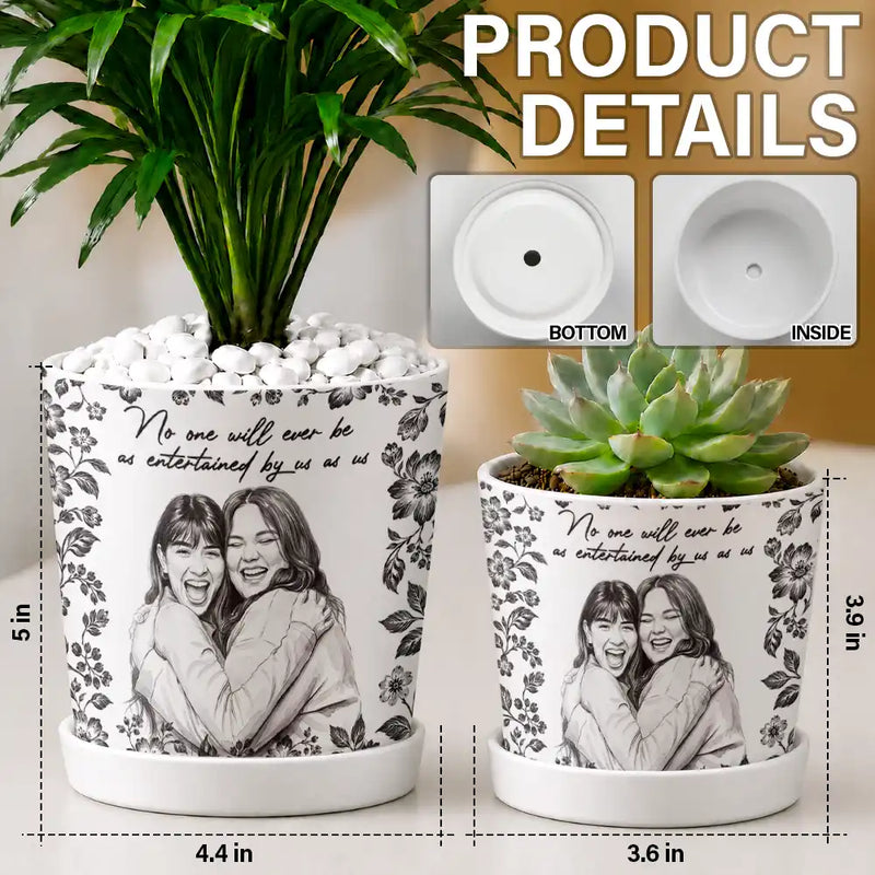 Art Design,Gift For Bestie,Photo - Porcelain Art Style,Happy - Custom Photo Single-Color Watercolor A True Friendship Is A Journey Without An End - Personalized Plant Pot