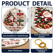 Christmas,Family,Happy,Icon - Christmas Gift For Family - Personalized Family Name Santa And Snowman 3D Embossed Circle Ceramic Ornament