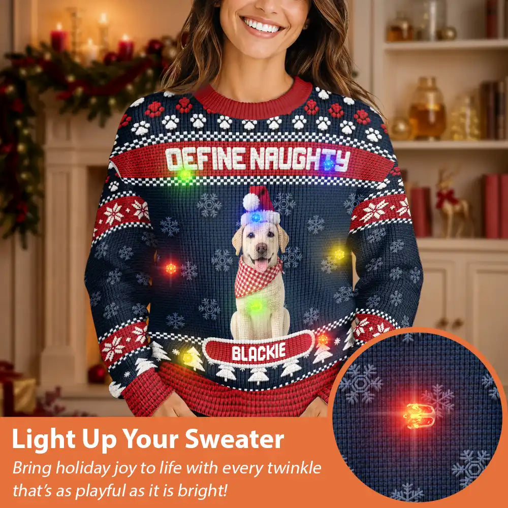 Art Design, Christmas, Custom Photo, Pet Lovers, Photo - Crochet Pet, Playful - Christmas Gift For Pet Lovers - Personalized Custom Photo Crochet Pet Feliz Navidog Unisex Ugly Sweater