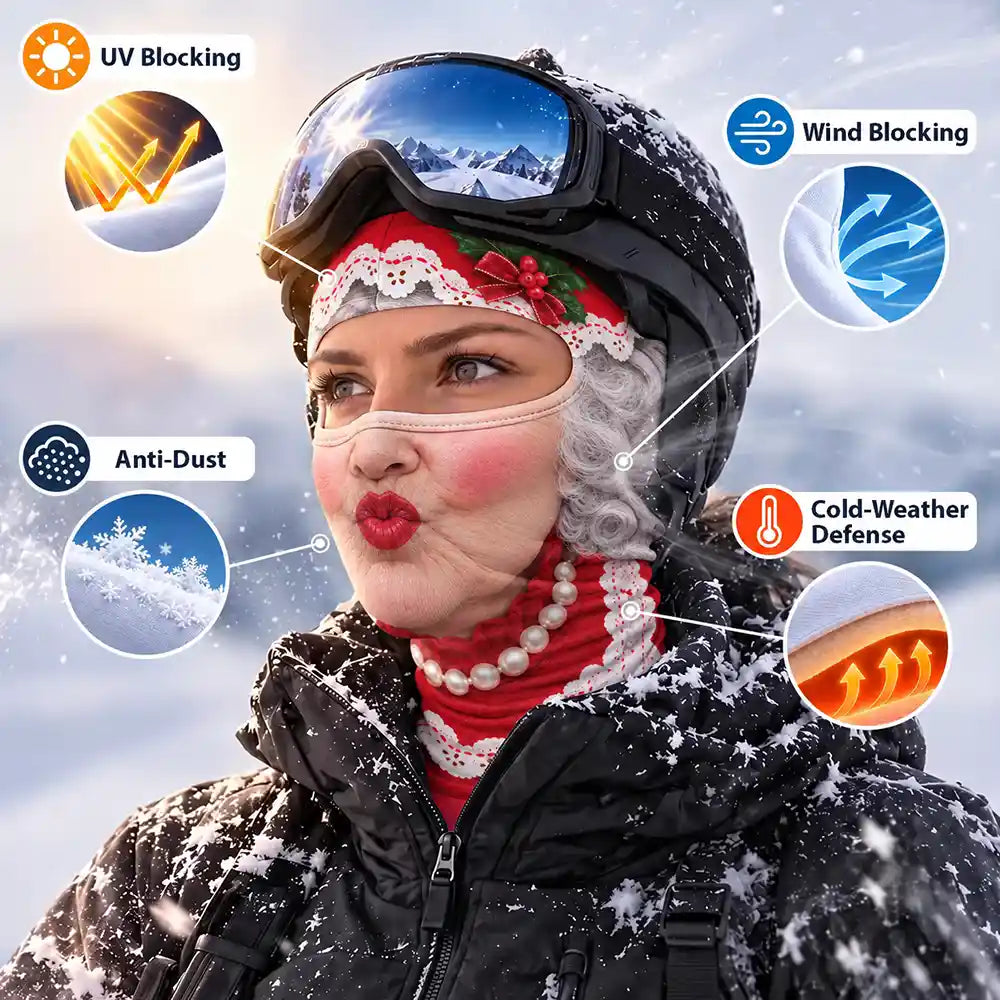 Christmas,Gift For Couples,Humorous,Icon,Old Couples,Skiing - Winter Skiing Gag Gift For Husband, Matching Gear For Couple - Personalized 3D Realistic Funny Santa And Mrs. Clause Balaclava Face Mask