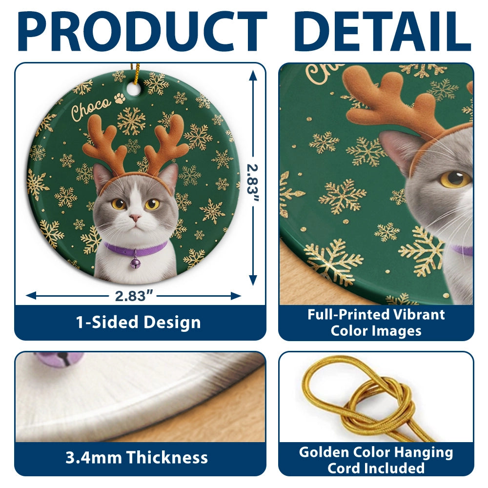Art Design,Christmas,Custom Photo,Indoor Decor,Pet Lovers,Photo - Christmas Accessories 3D Cartoon Pet,Playful - Christmas Gift For Dog Cat Lovers - Personalized Custom Photo Snowflake Pet Portrait And Name Circle Ceramic Ornament