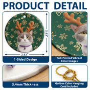 Art Design,Christmas,Custom Photo,Indoor Decor,Pet Lovers,Photo - Christmas Accessories 3D Cartoon Pet,Playful - Christmas Gift For Dog Cat Lovers - Personalized Custom Photo Snowflake Pet Portrait And Name Circle Ceramic Ornament