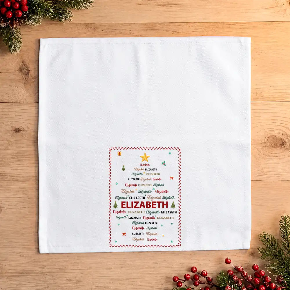 Christmas,Family,Custom Text,Happy - Family Name Tree Bell Star Shape Christmas Table Decor - Personalized Reusable Napkin