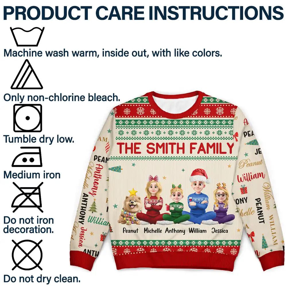 Christmas, Family, Happy, Vector - Matching Christmas Gift For Family - Personalized Member Names Holiday Unisex Ugly Sweater