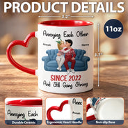 Christmas,Gift For Couples,Old Couples,Romantic,Vector - Anniversary Gift For Couples - Personalized Annoying Each Other Heart Handle Accent Mug