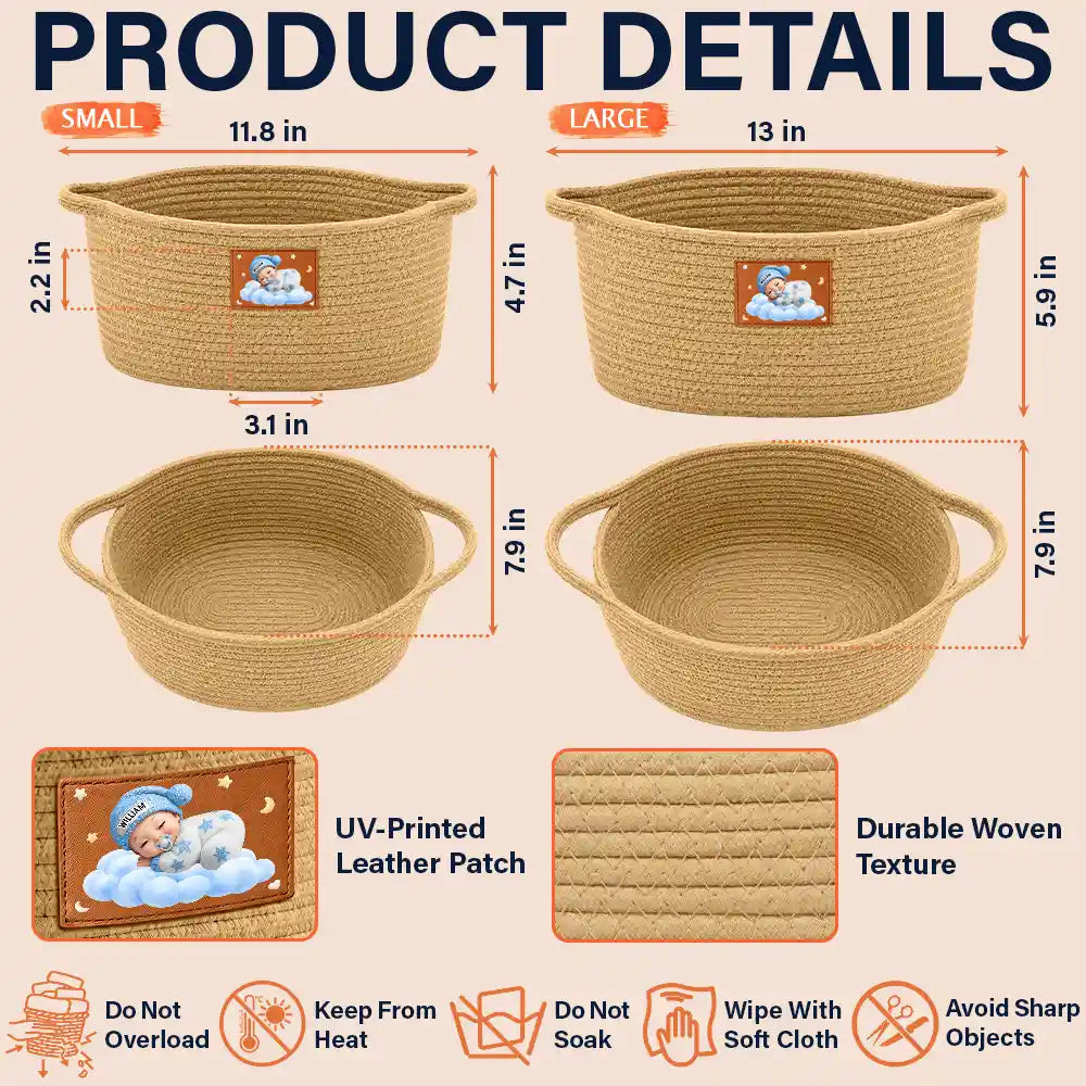 Adorable,Gift For Mother,Gifts For Her,New Baby,New Mom,Vector - Baby Shower Gifts For New Mom, New Dad - Personalized Sleeping Baby Woven Rope Basket