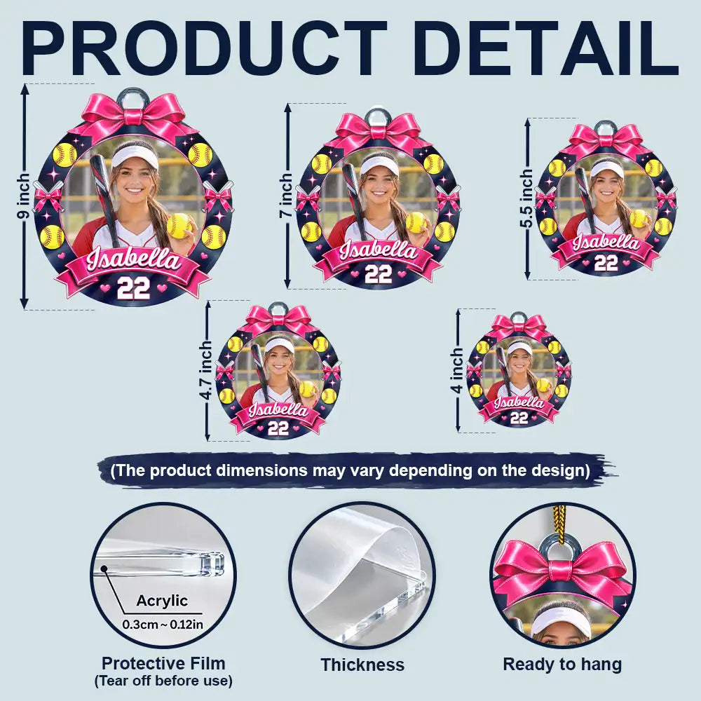 Christmas,Custom Photo,Gift For Mother,Gifts For Her,Happy,Mom - Children,Softball,Upload Full Photo - Christmas Gift For Sports Lovers - Personalized Custom Photo Coquette Bow And Star Acrylic Ornament