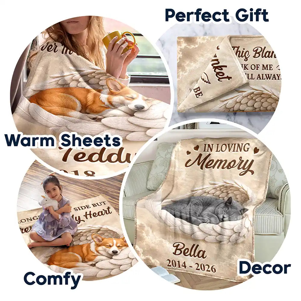 Art Design,Pet Memorial,Cozy,Pet Lovers,Memorial,Photo - Sleeping Pet Angle Wing - Custom Photo Sleeping Angel In Your Heart I'll Always Be Memorial Dog Cat - Personalized Fleece Blanket, Sherpa Blanket