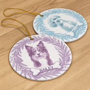 Art Design,Christmas,Cozy,Pet Lovers,Photo - Porcelain Art Style - Custom Photo Single-Color Watercolor Loving Dog Cat Pet Portrait - Personalized Circle Ceramic Ornament