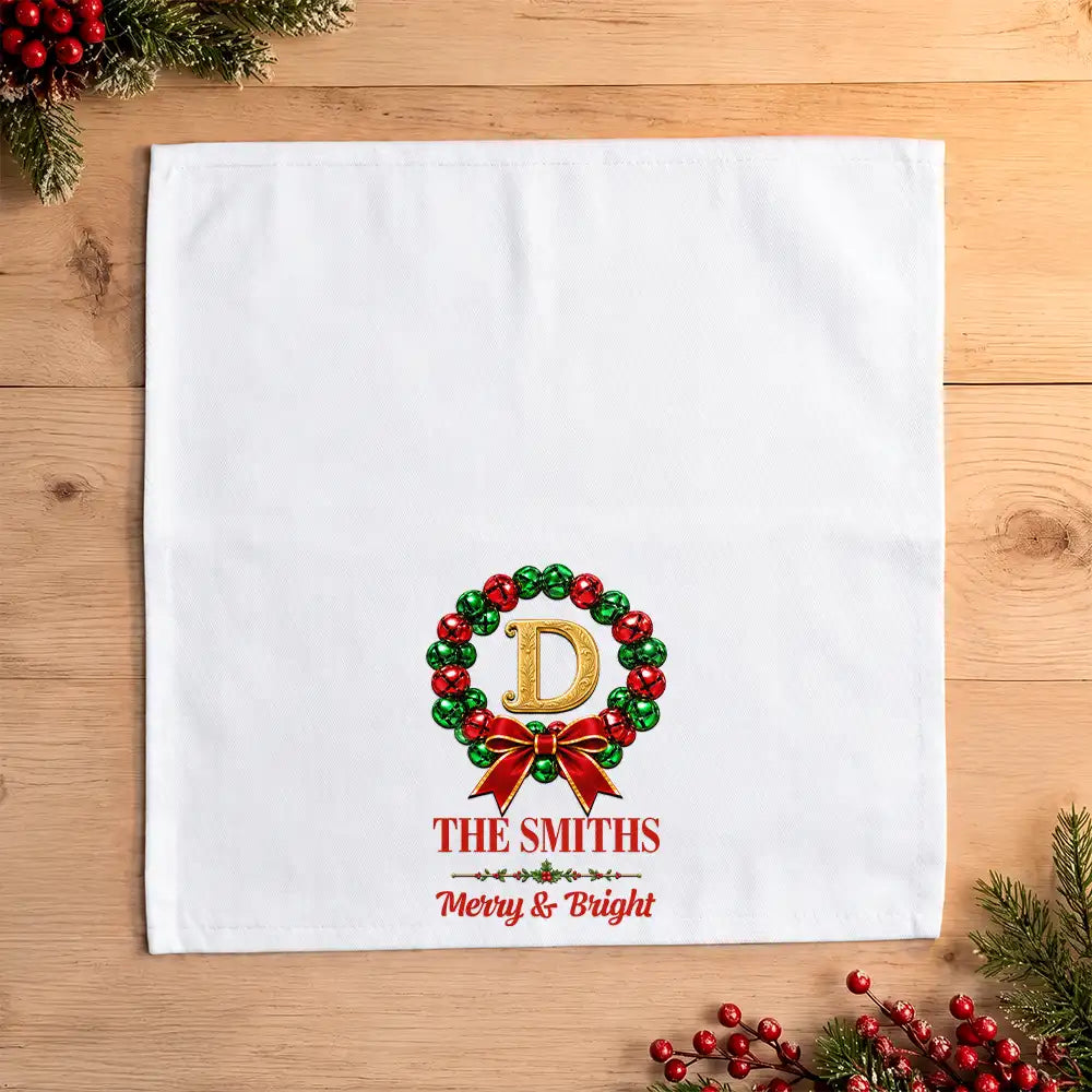 Christmas, Family, Icon, Sentimental, Top Market - Christmas Home Decor Gift For Family - Personalized Family Name & Monogram In Holly Wreath Reusable Napkin