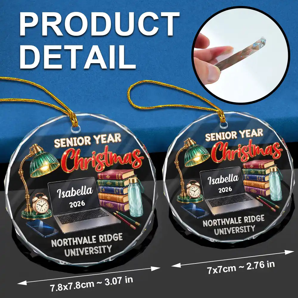 Christmas, Custom Text, Happy, Top Market - Christmas Keepsake Gift For College Student - Personalized Freshman Sophomore Year Circle Glass Ornament