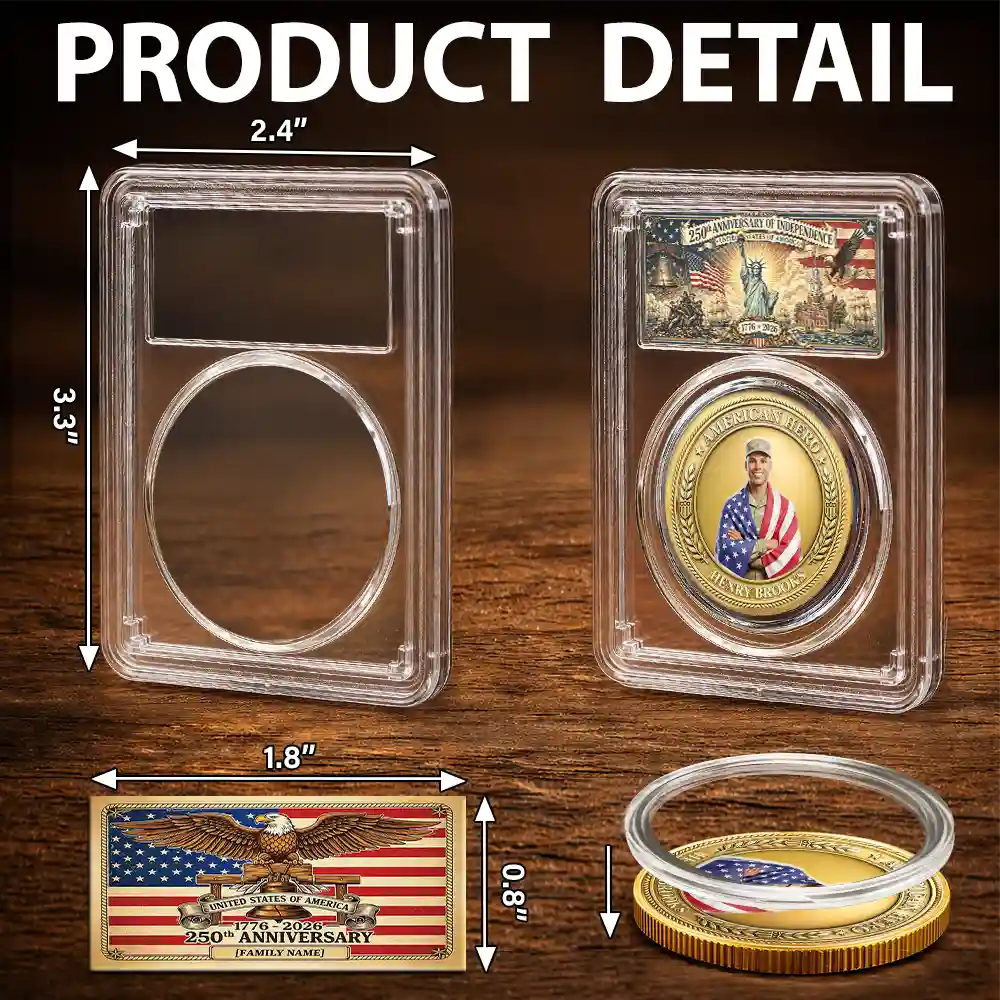America 250th,Custom Photo,Independence Day,Art Design,Family,Proud,Photo - US Theme Accessories 3D Cartoon - Custom Photo 3D Cartoon With US Accessories American Hero 250 Years Of Freedom - Personalized Commemorative Keepsake Coin