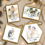 Art Design,Christmas,Custom Photo,First Christmas,Gift For Couples,Married Couple,Photo - Watercolor - Remove BG,Romantic,Top Market - Our First Christmas Couple - Personalized Custom Photo Watercolor Metal Frame Ornament