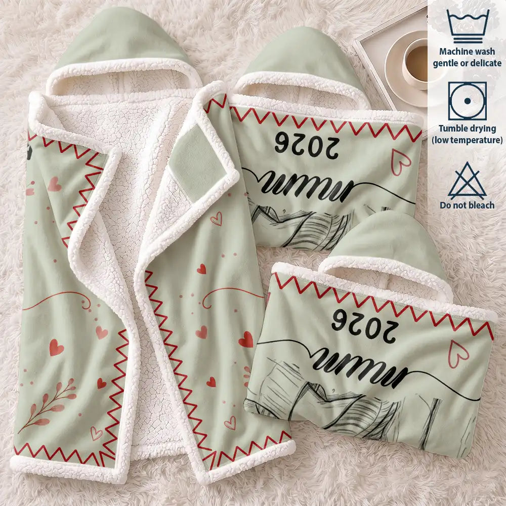 Art Design,Christmas,Custom Photo,First Christmas,Gift For Mother,Gifts For Her,Happy,New Baby,New Mom,Photo - Pencil Sketch - Remove BG - Gift For New Mom - Personalized Custom Photo Pencil Sketch The Year I Became A Mama Wearable Hooded Blanket