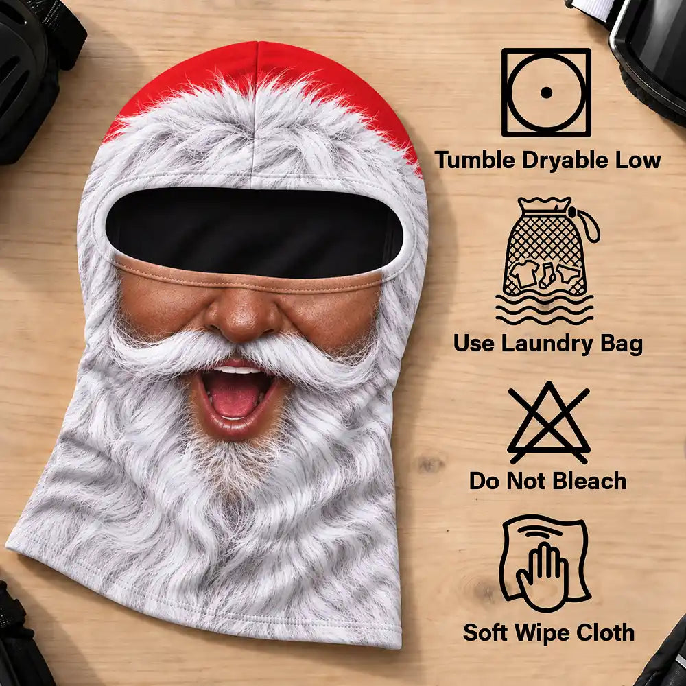 Christmas,Gift For Couples,Humorous,Icon,Old Couples,Skiing - Winter Skiing Gag Gift For Husband, Matching Gear For Couple - Personalized 3D Realistic Funny Santa And Mrs. Clause Balaclava Face Mask